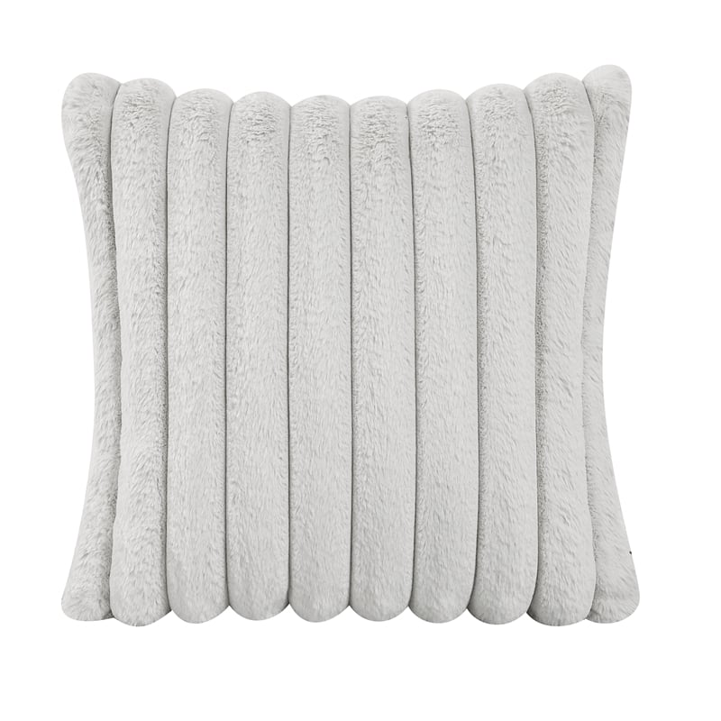 Pemberly Row Microfiber Sofa Channel Tufted with Decor Pillows in Light Gray