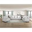 Pemberly Row Microfiber Sofa Channel Tufted with Decor Pillows in Light Gray