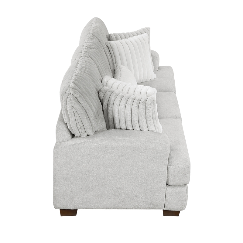 Pemberly Row Microfiber Loveseat Channel Tufted with Pillows in Light Gray