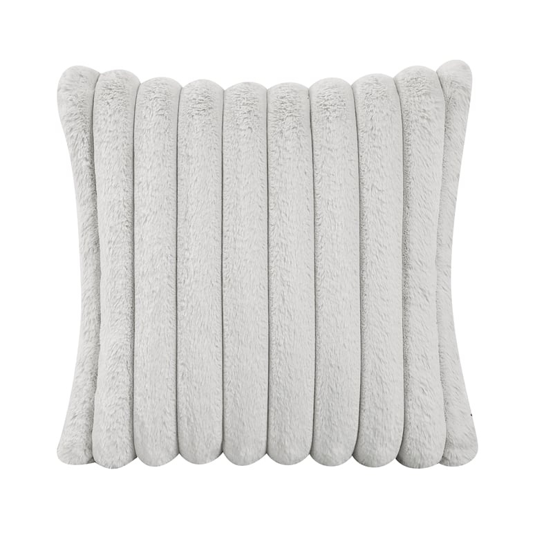 Pemberly Row Microfiber Loveseat Channel Tufted with Pillows in Light Gray