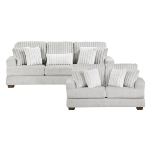 Pemberly Row Microfiber Loveseat Channel Tufted with Pillows in Light Gray