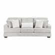Pemberly Row Microfiber Sofa Channel Tufted with Decor Pillows in Light Gray
