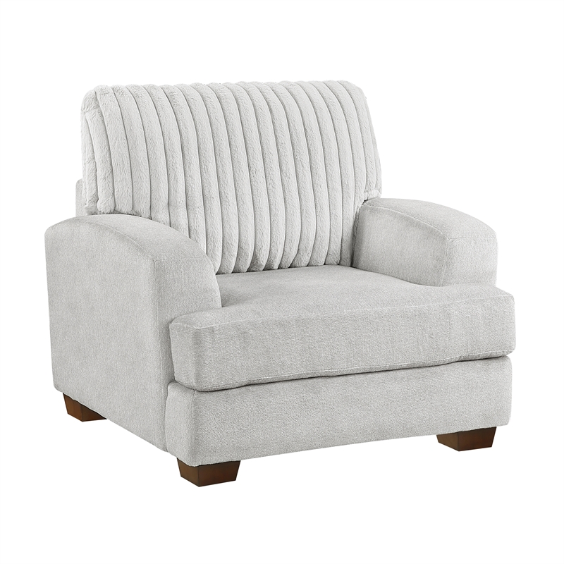 Pemberly Row Microfiber Sofa Channel Tufted with Decor Pillows in Light Gray