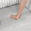 Pemberly Row Microfiber Sofa Channel Tufted with Decor Pillows in Light Gray