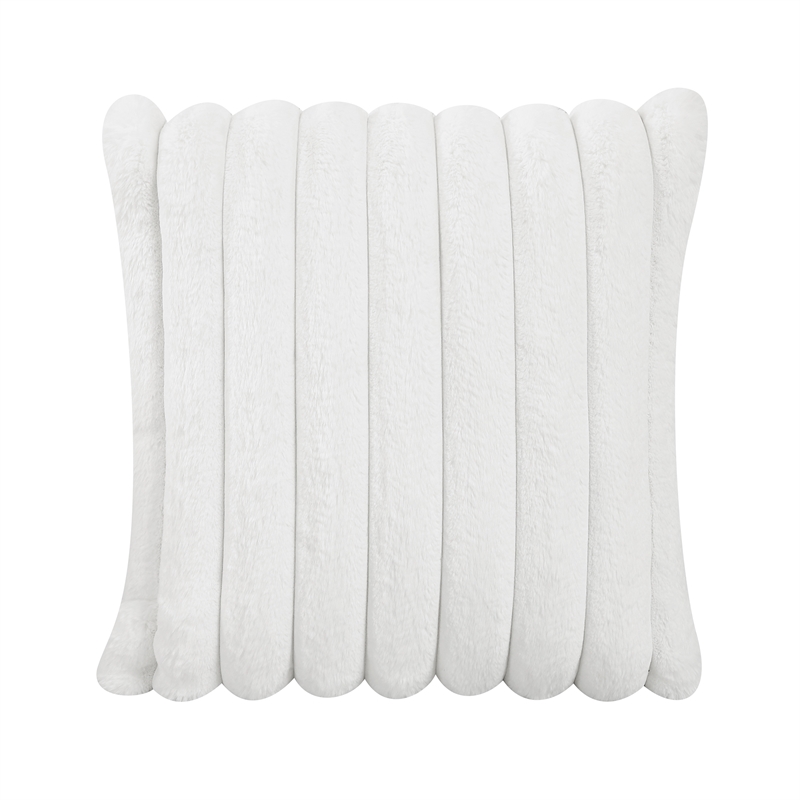Pemberly Row Microfiber Sofa Channel Tufted with Decor Pillows in Light Gray