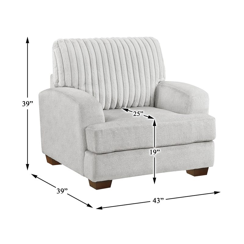 Pemberly Row Microfiber Sofa Channel Tufted with Decor Pillows in Light Gray