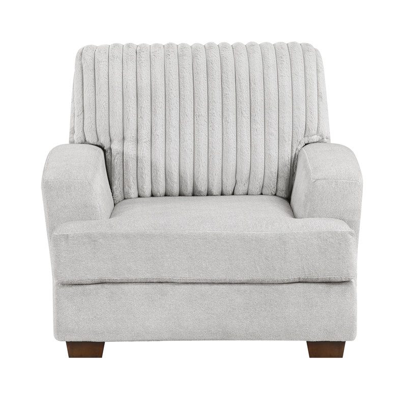 Pemberly Row Microfiber Sofa Channel Tufted with Decor Pillows in Light Gray