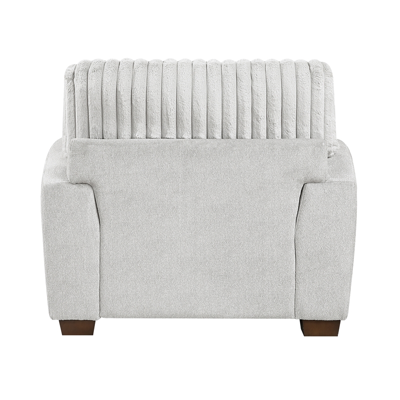 Pemberly Row Microfiber Sofa Channel Tufted with Decor Pillows in Light Gray