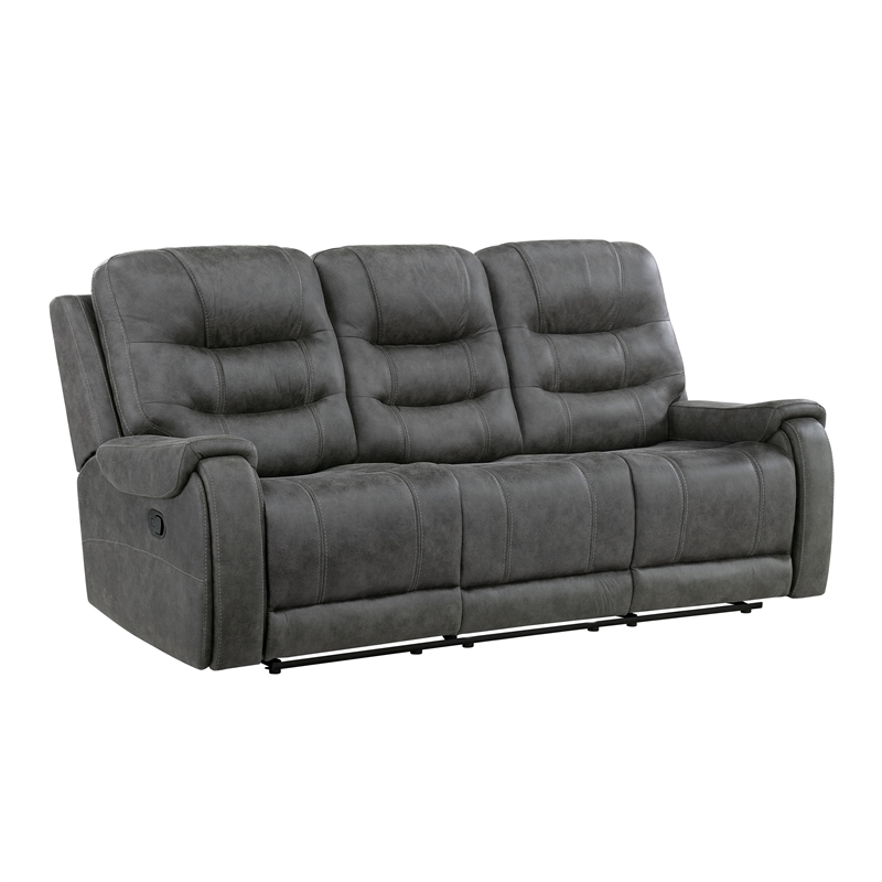 Pemberly Row Microfiber Double Reclining Loveseat with Console in Dark Gray
