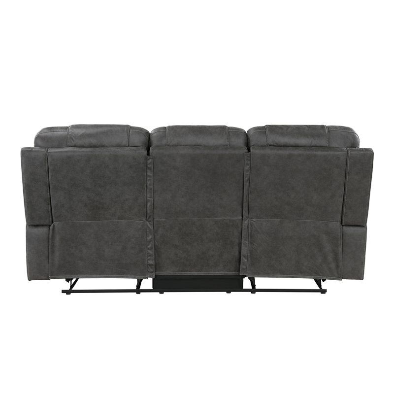 Pemberly Row Microfiber Double Reclining Loveseat with Console in Dark Gray