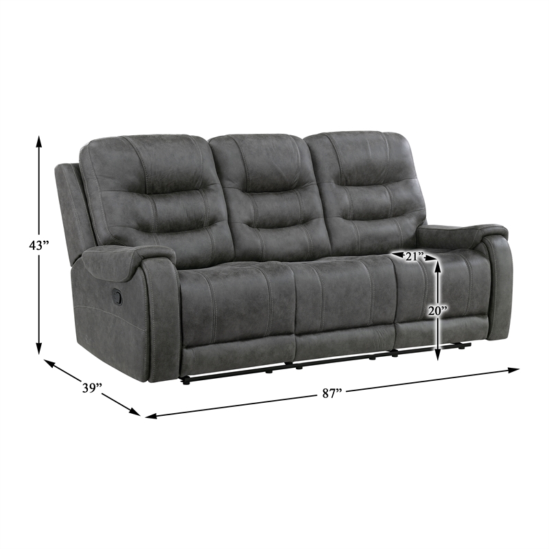 Pemberly Row Microfiber Double Reclining Loveseat with Console in Dark Gray