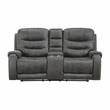 Pemberly Row Microfiber Double Reclining Loveseat with Console in Dark Gray