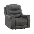 Pemberly Row Microfiber Double Reclining Sofa with Tab Pull Motion in Dark Gray