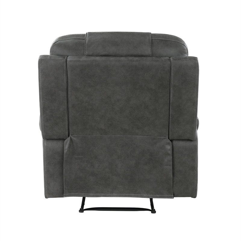 Pemberly Row Microfiber Double Reclining Sofa with Tab Pull Motion in Dark Gray