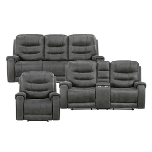 Pemberly Row Microfiber Double Reclining Sofa with Tab Pull Motion in Dark Gray