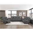 Pemberly Row Polished Microfiber Reclining Chair Tab Pull Motion in Dark Gray