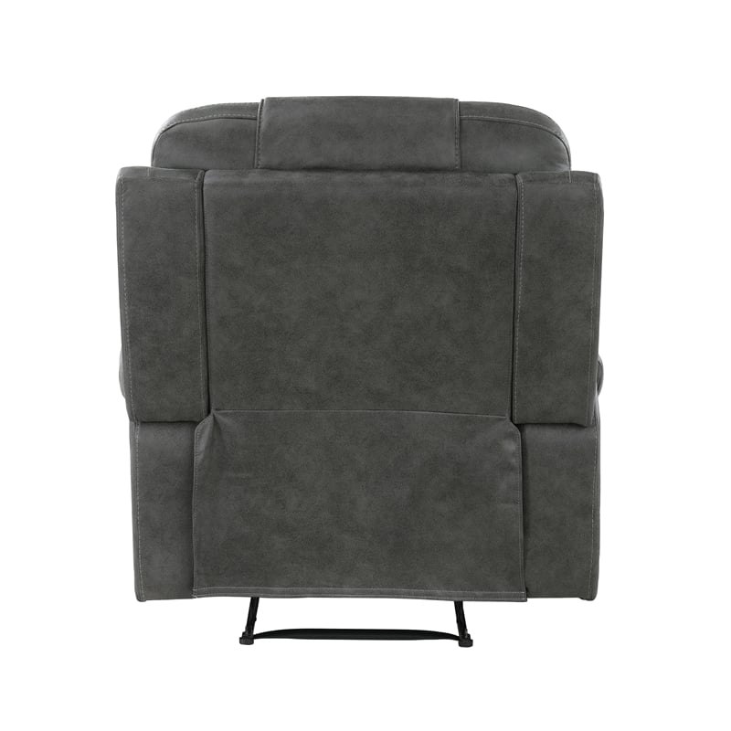 Pemberly Row Polished Microfiber Reclining Chair Tab Pull Motion in Dark Gray