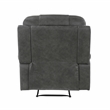 Pemberly Row Polished Microfiber Reclining Chair Tab Pull Motion in Dark Gray