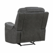 Pemberly Row Polished Microfiber Reclining Chair Tab Pull Motion in Dark Gray