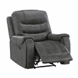 Pemberly Row Polished Microfiber Reclining Chair Tab Pull Motion in Dark Gray