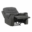 Pemberly Row Polished Microfiber Reclining Chair Tab Pull Motion in Dark Gray