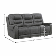 Pemberly Row Microfiber Double Reclining Sofa with Tab Pull Motion in Dark Gray