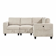 Pemberly Row Corduroy 4-Piece Modular Sectional USB Charging Storage in Beige