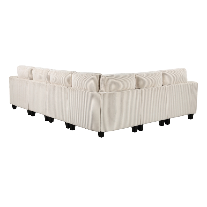 Pemberly Row Corduroy 6-Piece Modular Sectional USB Charging Storage in Beige