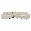 Pemberly Row Corduroy 6-Piece Modular Sectional USB Charging Storage in Beige