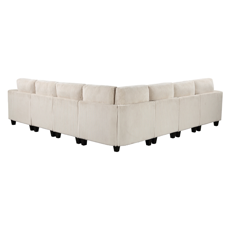 Pemberly Row Corduroy 7-Piece Modular Sectional USB Charging Storage in Beige