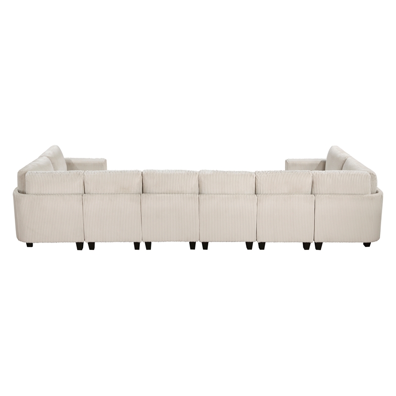 Pemberly Row Corduroy 8-Piece U-Shape Modular Sectional USB Storage in Beige