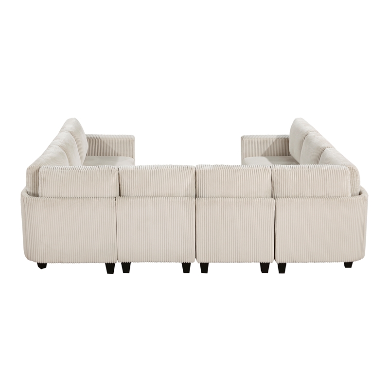 Pemberly Row Corduroy 8-Piece U-Shape Modular Sectional USB Storage in Beige