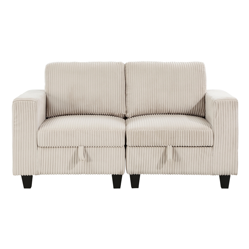 Pemberly Row Corduroy Loveseat with USB Charging and Storage in Beige