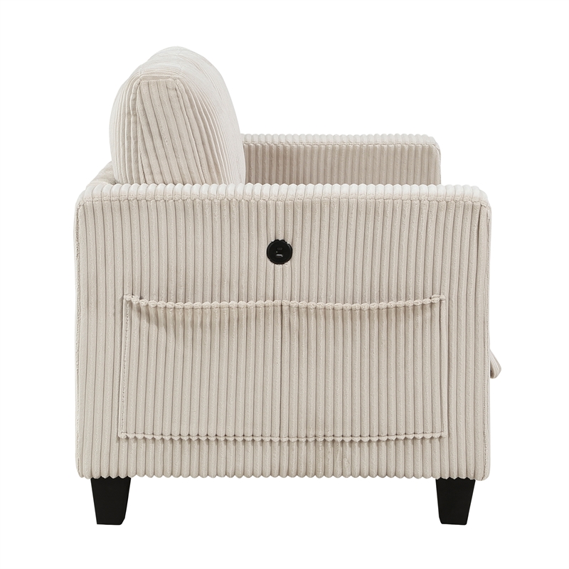 Pemberly Row Corduroy Loveseat with USB Charging and Storage in Beige