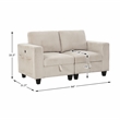 Pemberly Row Corduroy Loveseat with USB Charging and Storage in Beige