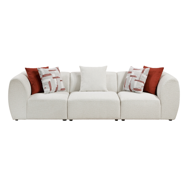 Pemberly Row Chenille Fabric Modular Sofa with 5 Pillows in Beige