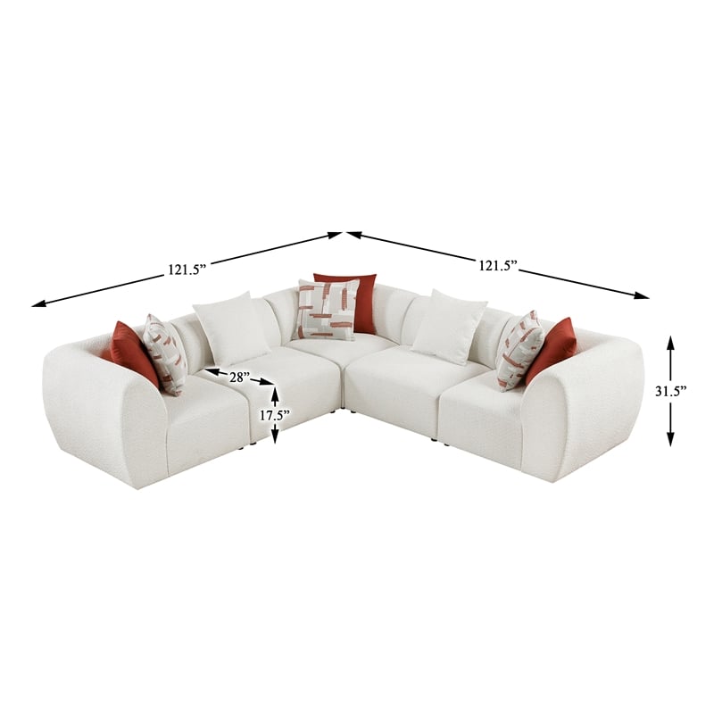 Pemberly Row Chenille 5-Piece Modular Corner Sectional in Beige