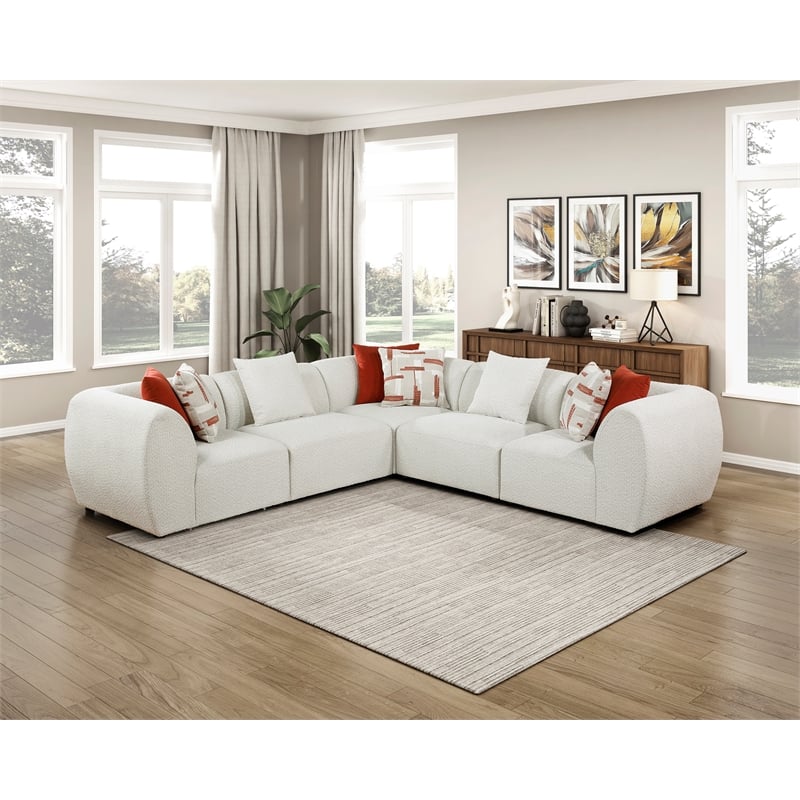 Pemberly Row Chenille 5-Piece Modular Corner Sectional in Beige