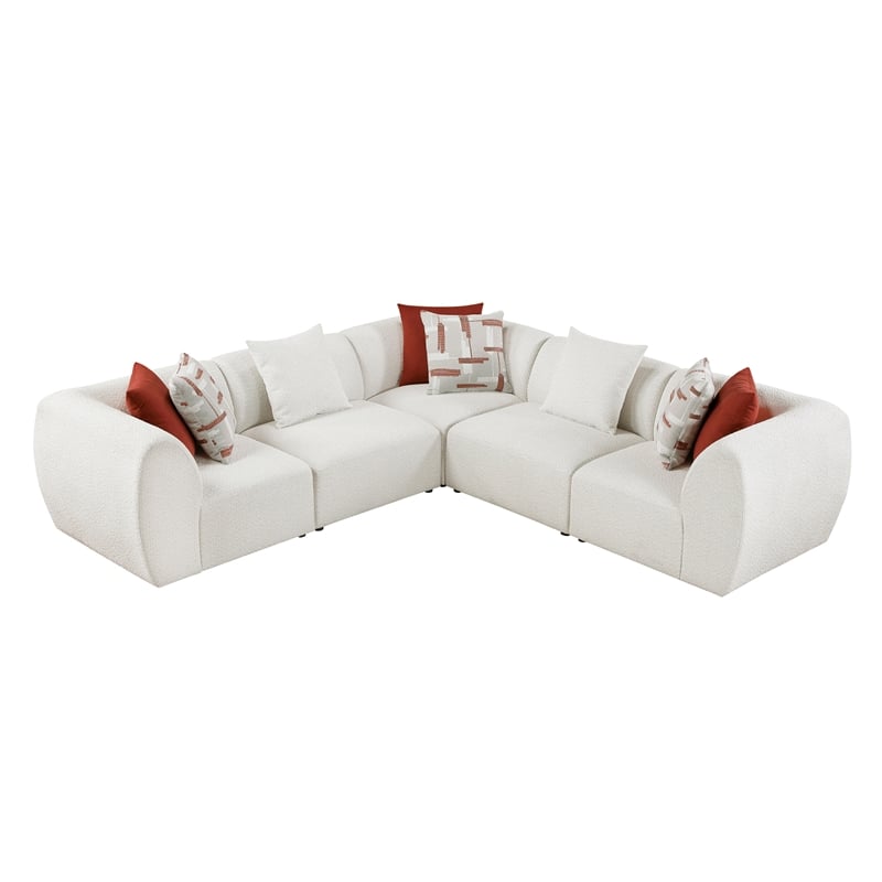 Pemberly Row Chenille 5-Piece Modular Corner Sectional in Beige