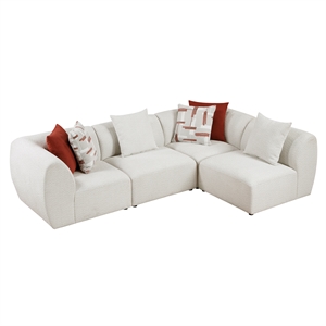 Pemberly Row Chenille 4-Piece Modular Sectional with 6 Pillows in Beige