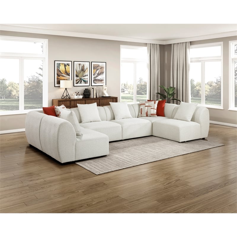 Pemberly Row Chenille 6-Piece U-Shaped Modular Sectional in Beige