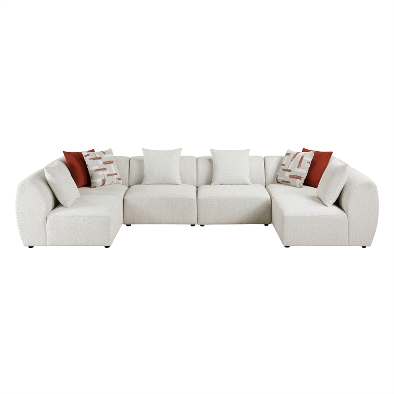 Pemberly Row Chenille 6-Piece U-Shaped Modular Sectional in Beige