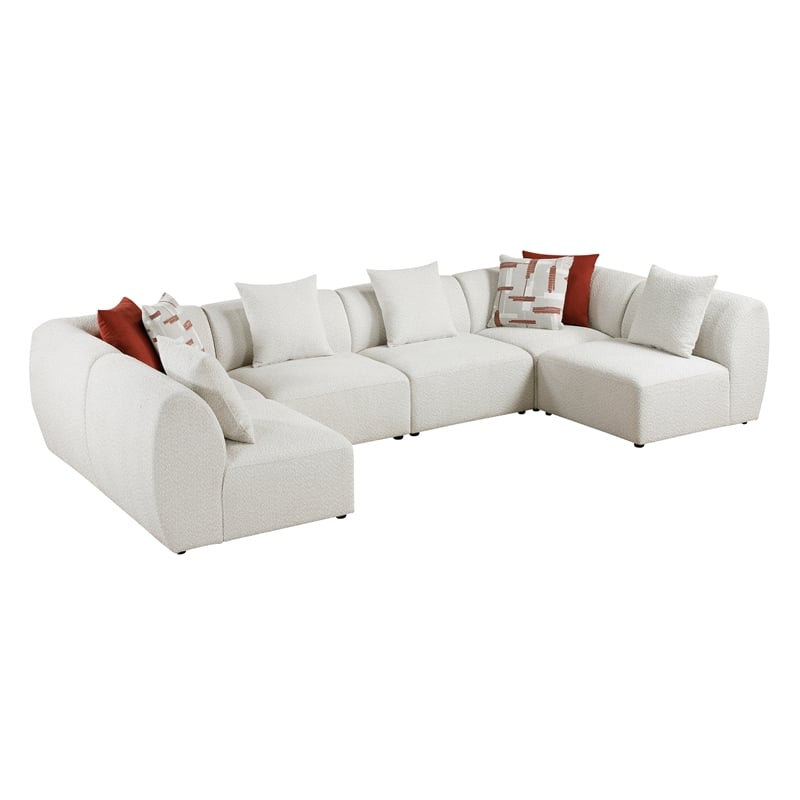 Pemberly Row Chenille 6-Piece U-Shaped Modular Sectional in Beige