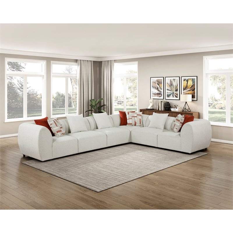 Pemberly Row Chenille 6-Piece L-Shaped Modular Sectional in Beige