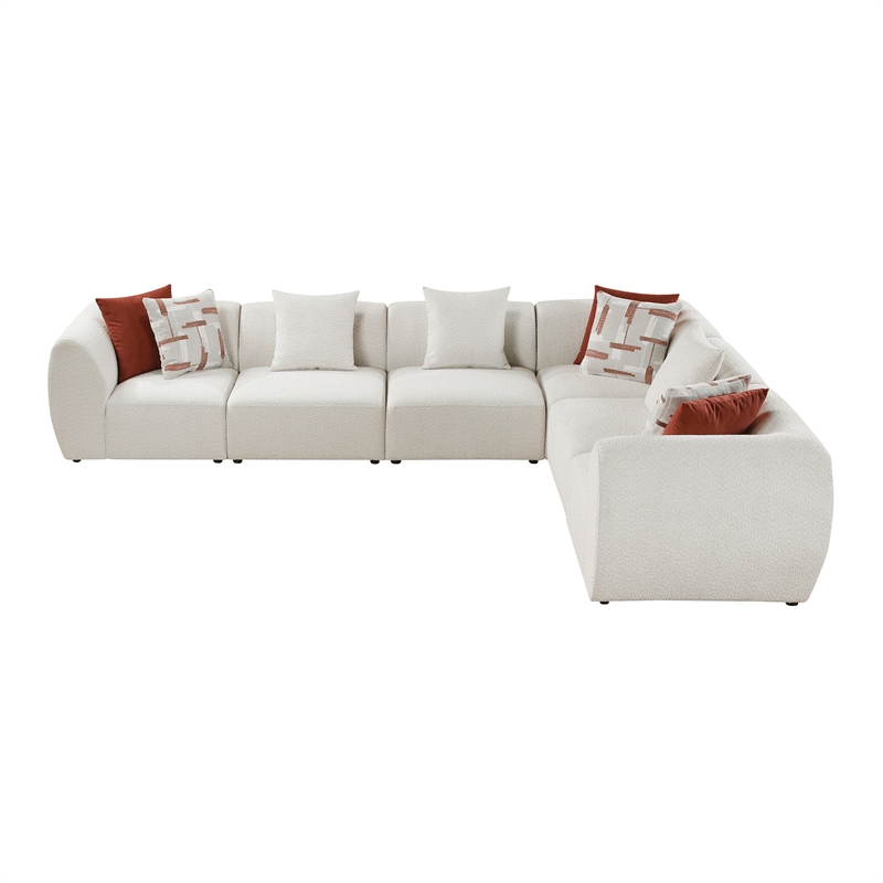 Pemberly Row Chenille 6-Piece L-Shaped Modular Sectional in Beige