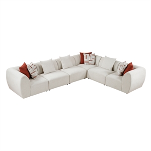 Pemberly Row Chenille 6-Piece L-Shaped Modular Sectional in Beige