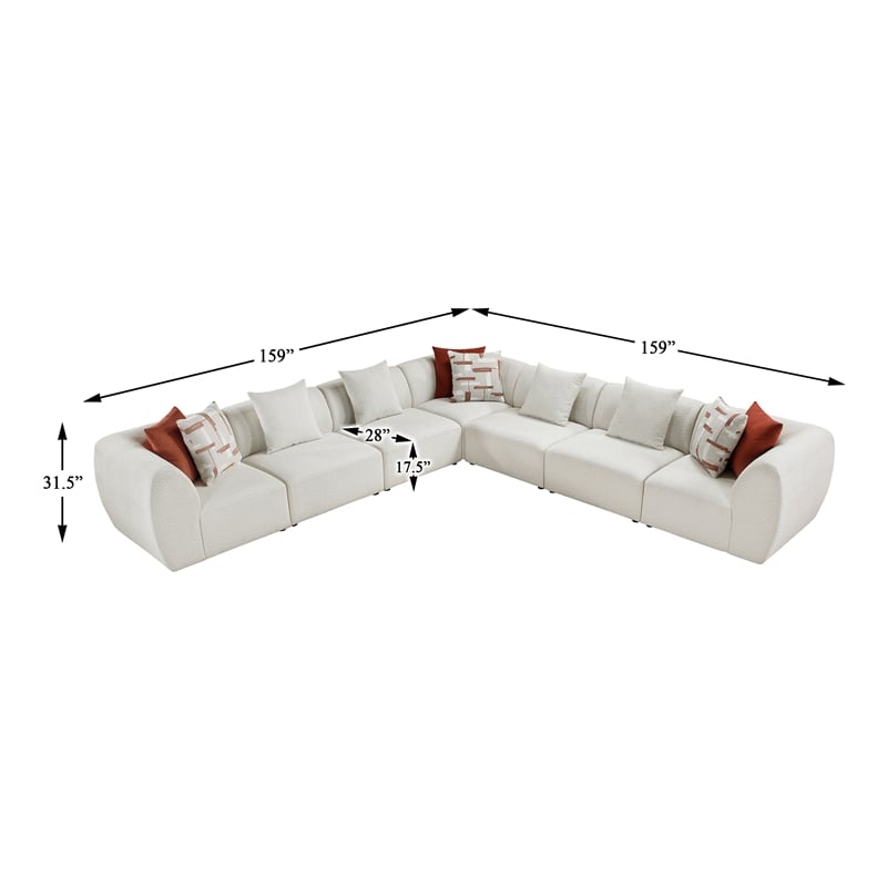 Pemberly Row Chenille 7-Piece L-Shaped Modular Sectional in Beige