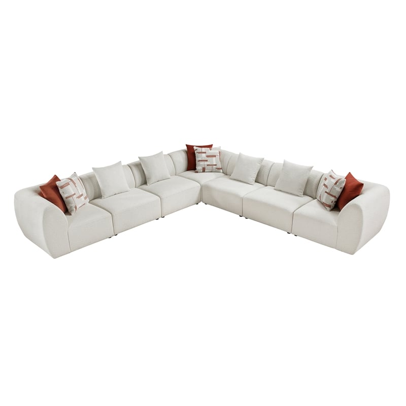 Pemberly Row Chenille 7-Piece L-Shaped Modular Sectional in Beige