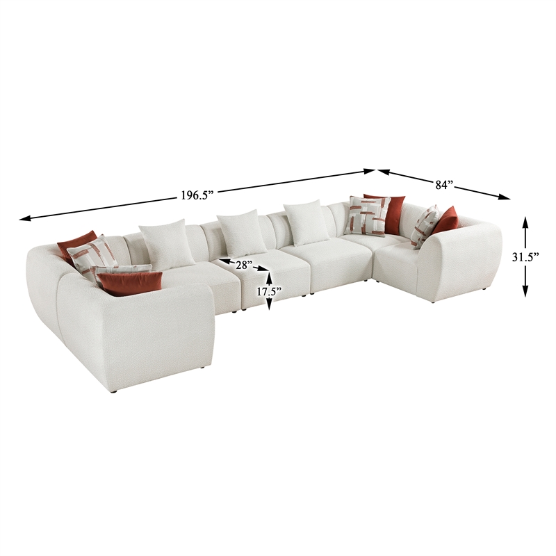 Pemberly Row Chenille 7-Piece U-Shaped Modular Sectional in Beige