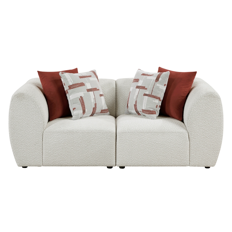 Pemberly Row Chenille Modular Love Seat with 4 Pillows in Beige